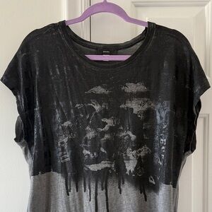 DIESEL Black and Gray Graphic Women's Top